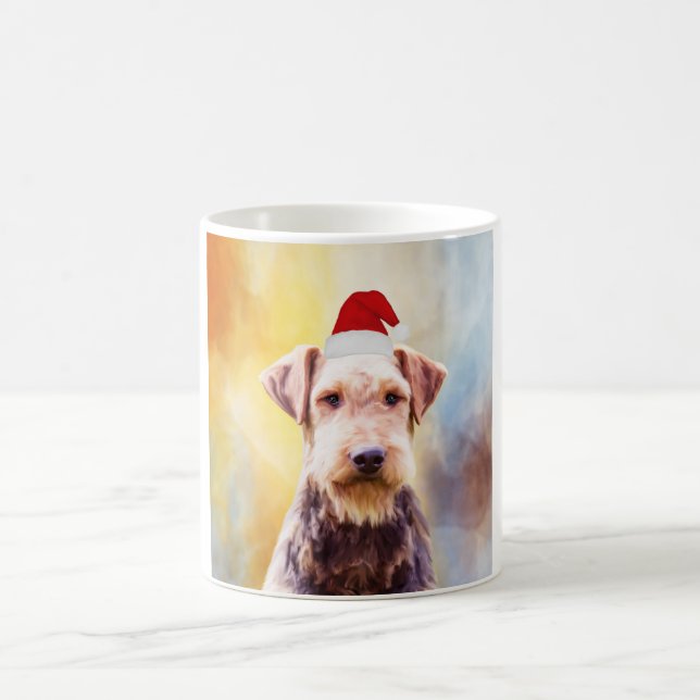 Airedale Hund jultomten Hat Art Porträtt Kaffemugg (Center)