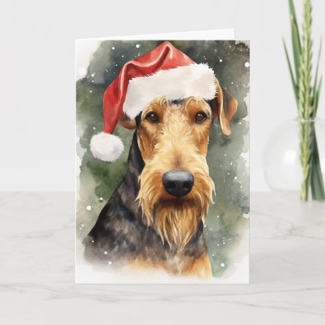 Airedale Hund jultomten Tassar Festive Tack Kort (Framsida)