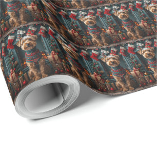 Airedale Hund Med Julpresenter Öppen Spis Presentpapper