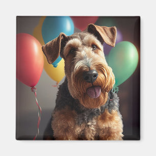 Airedale-hund med kakor och ballonger magnet