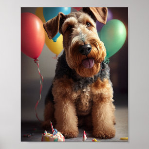 Airedale-hund med kakor och ballonger poster