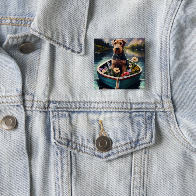 Airedale-Hund på Paddle: ett kritiskt Äventyr Knapp (In Situ)