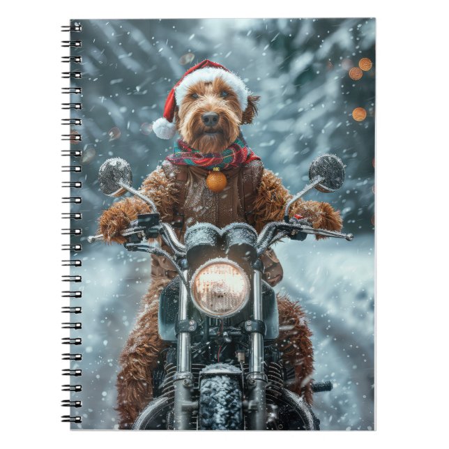 Airedale Hund Ridande Motorcykel Jul Anteckningsbok (Framsidan)