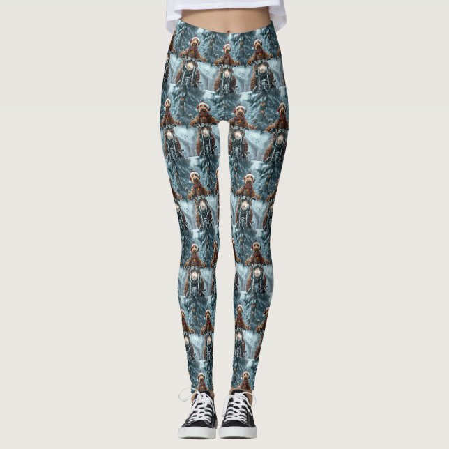 Airedale Hund Ridande Motorcykel Jul Leggings (Framsida)