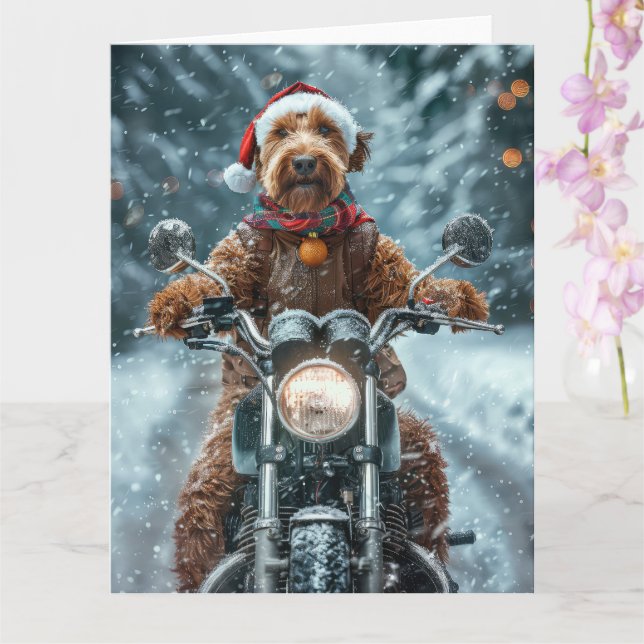 Airedale Hund Riding Motorcykel jul Kort (Orkide)