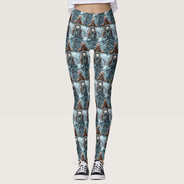 Airedale Hund Riding Motorcykel jul Leggings (Framsida)