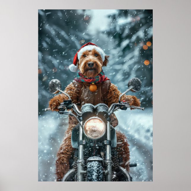Airedale Hund Riding Motorcykel jul Poster (Framsidan)