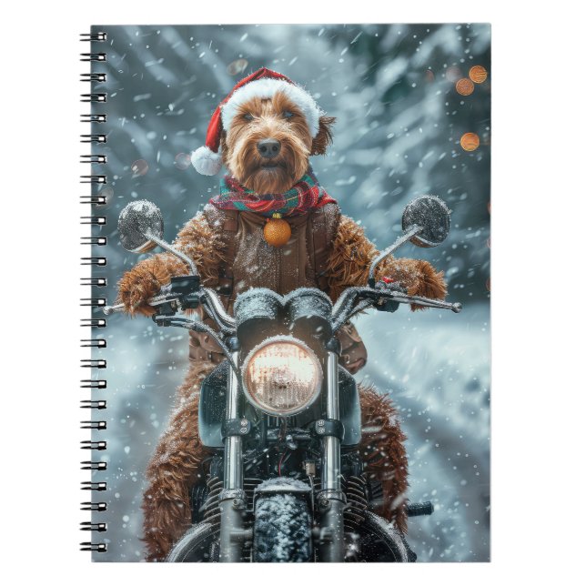 Airedale Hund Ridning Motorcykel Jul Anteckningsbok (Framsidan)