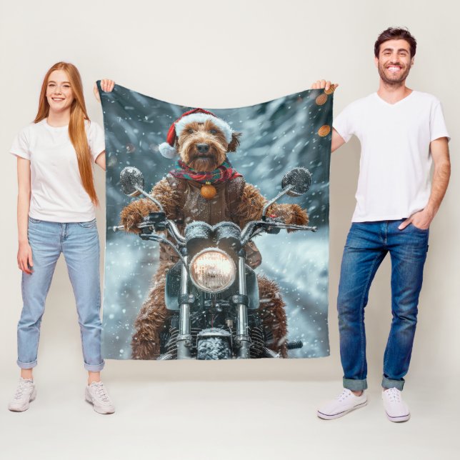 Airedale Hund Ridning Motorcykel Jul Fleecefilt (På plats)