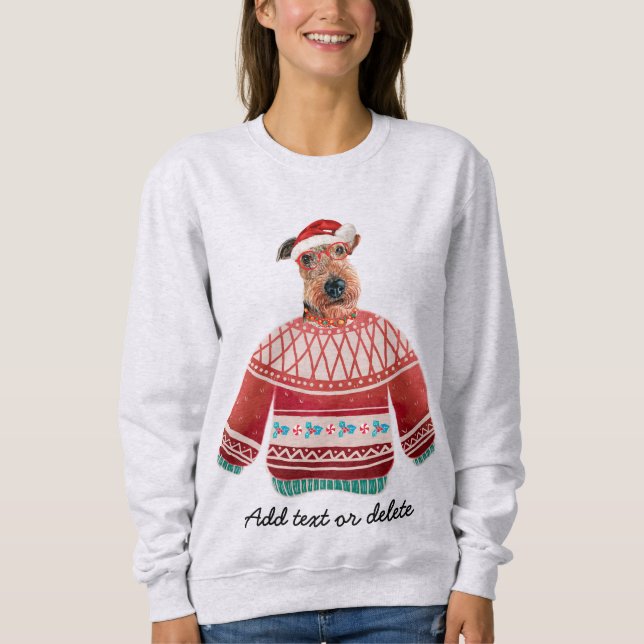 Airedale Hund Ugly jul Hund Sweatshirt T Shirt (Framsida)