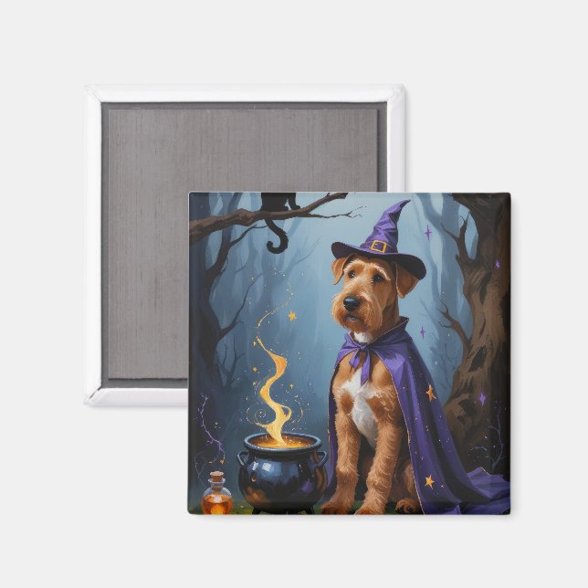 Airedale Hund Whimsical Halloween-målning Magnet (Front/Back)