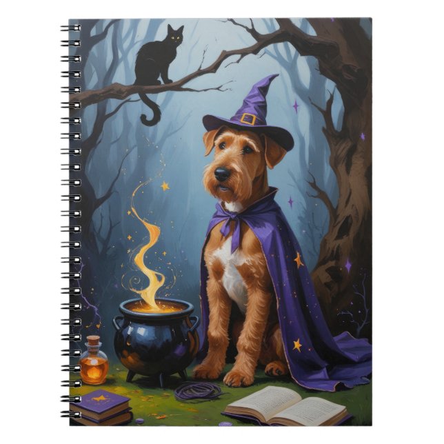 Airedale Hund Whimsical Halloween Painting Anteckningsbok (Framsidan)