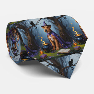 Airedale Hund Whimsisk Halloweenmålning Slips
