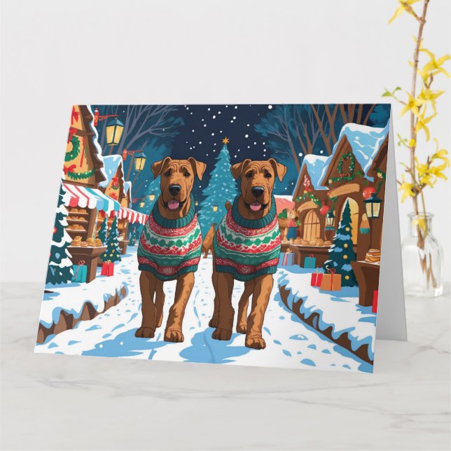 Airedale Hundar jul Snö Helgdag Kort (Gul blomma)