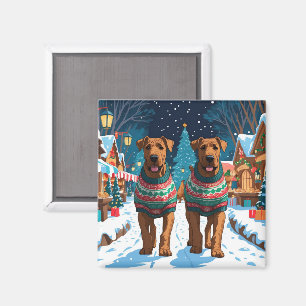 Airedale Hundar Jul Snö Holiday Magnet