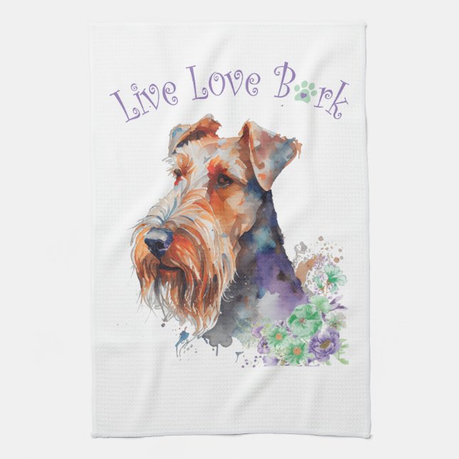 Airedale Hundmamma Blommig Kökshandduk (Vertikal)