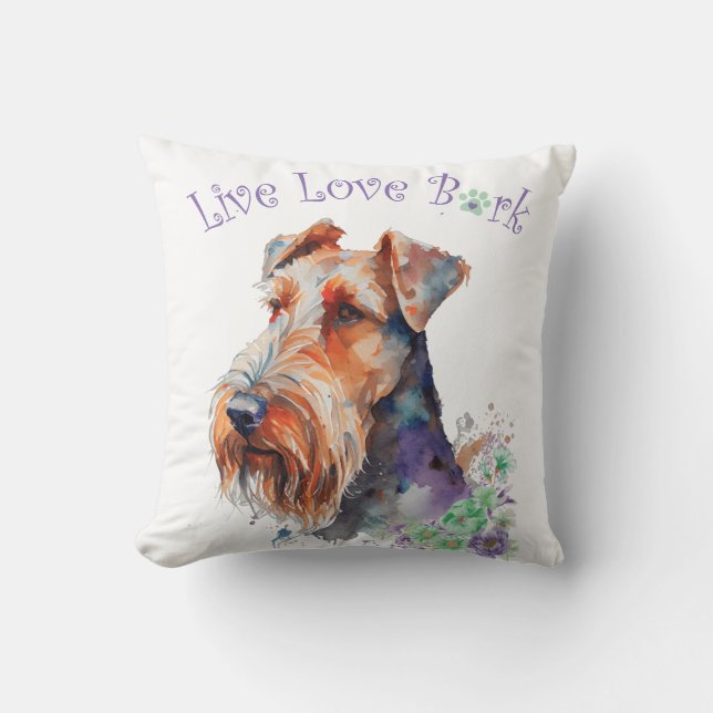 Airedale Hundmamma Blommig Kudde (Framsida)