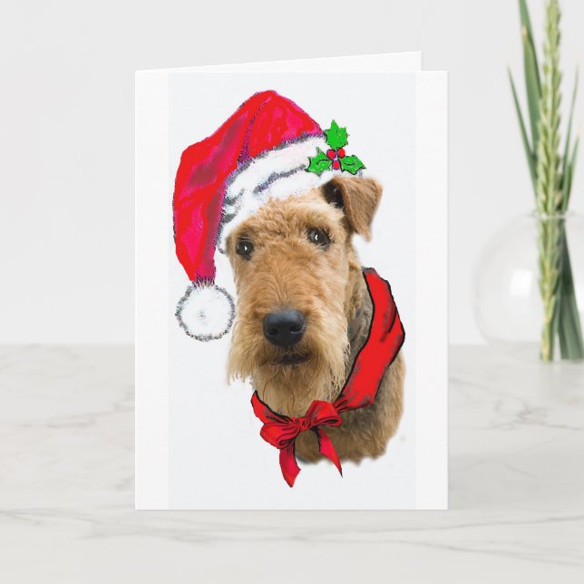 Airedale i Santa Hat Helgkort (Framsida)