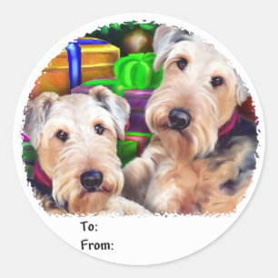 Airedale jul Open Now Gift-Märkre Runt Klistermärke