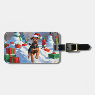 Airedale julfestlig snöscen bagagebricka