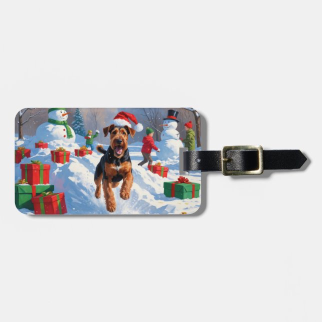 Airedale julfestlig snöscen bagagebricka (Horisontell Framsida)