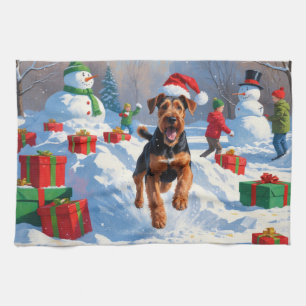 Airedale julfestlig snöscen kökshandduk