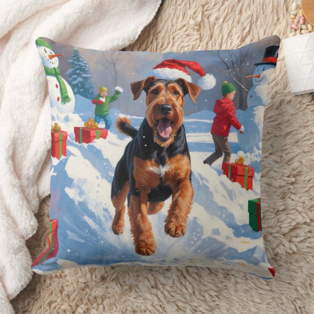 Airedale julfestlig snöscen kudde (Filt)