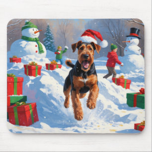 Airedale julfestlig snöscen musmatta