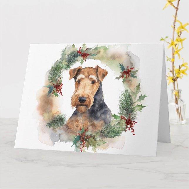 Airedale Julkrans Julglad Valp Kort (Gul blomma)