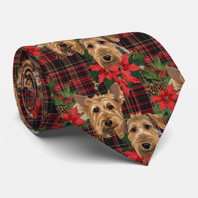 Airedale julplaid mönster röd grön slips (Rullad)