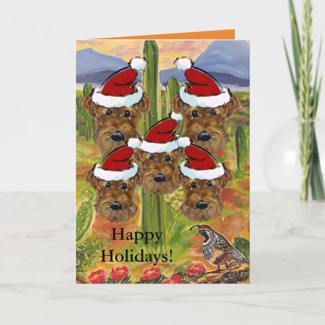 Airedale-jultomtar Helgkort (Framsida)