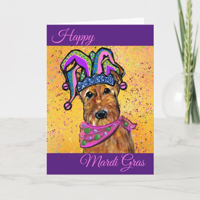 AIREDALE MARDI GRAS KORT (Framsida)
