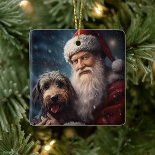 Airedale med Jultomten julafton Julgransprydnad Keramik