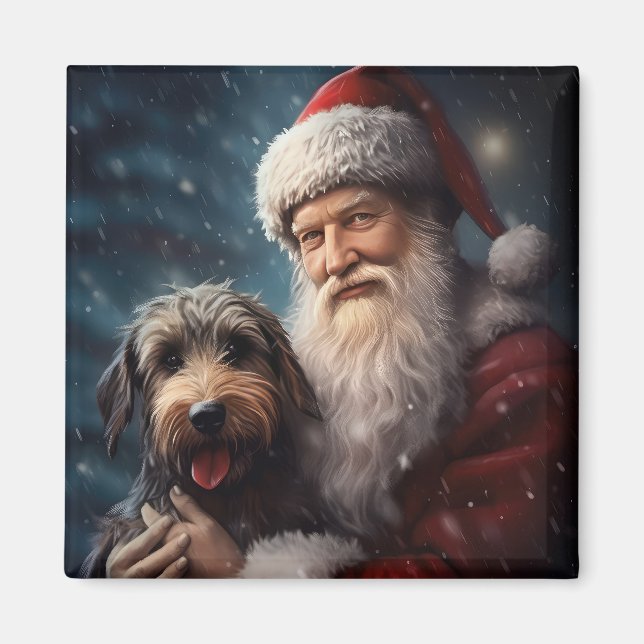 Airedale med Jultomten julafton Magnet (Framsidan)
