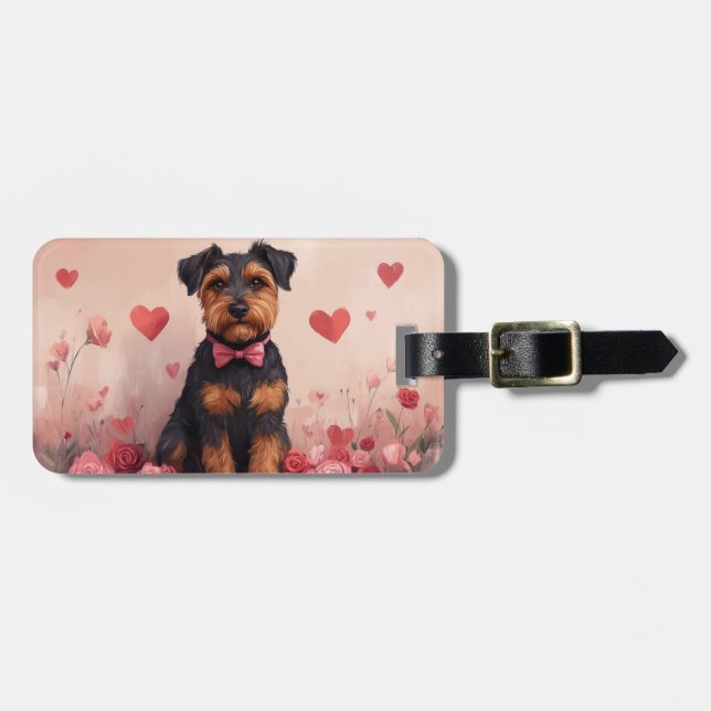 Airedale med rosor - Alla hjärtans dag Bagagebricka (Horisontell Framsida)