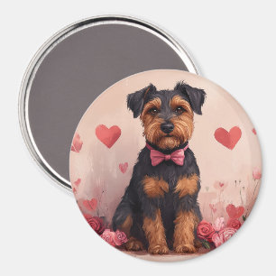 Airedale med rosor - Alla hjärtans dag Magnet