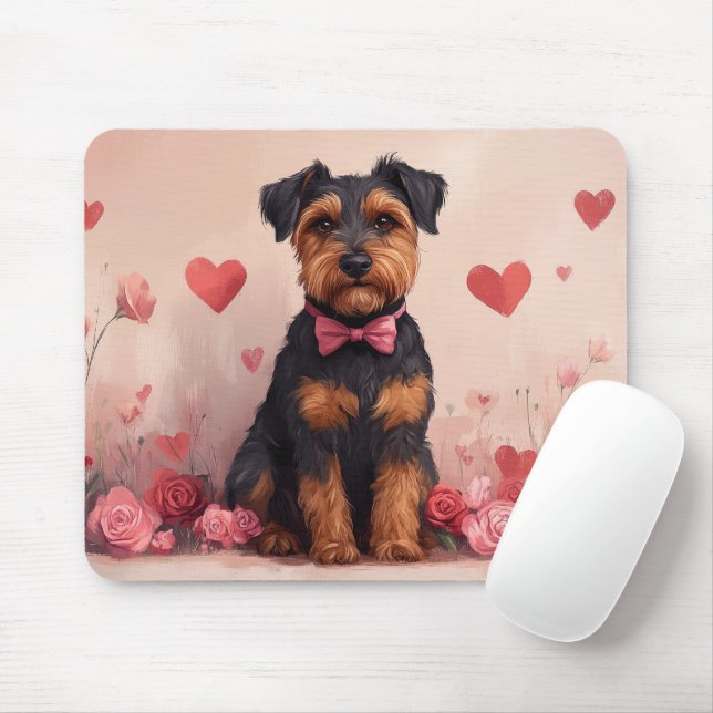 Airedale med rosor - Alla hjärtans dag Musmatta (Med mus)