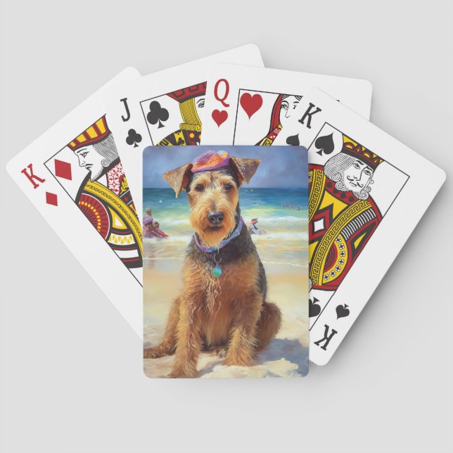 Airedale på Beach, sommargåva till hundälskare Casinokort (Baksidan)