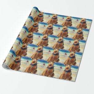 Airedale på stranden, sommarpresent för hundälskar presentpapper