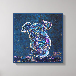 Airedale skräckare Blue Starry Night Painting Stil Canvastryck