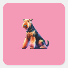 Airedale skräcker Hund Fyrkantigt Klistermärke