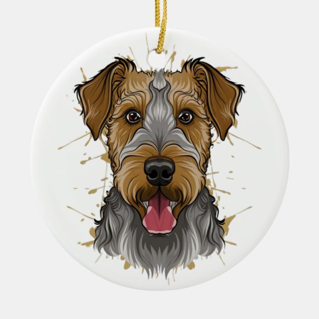 airedale skräcker julgransprydnad keramik (Framsidan)