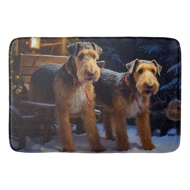 Airedale Snöig slädfärd juldekoration Badrumsmatta (Framsidan)