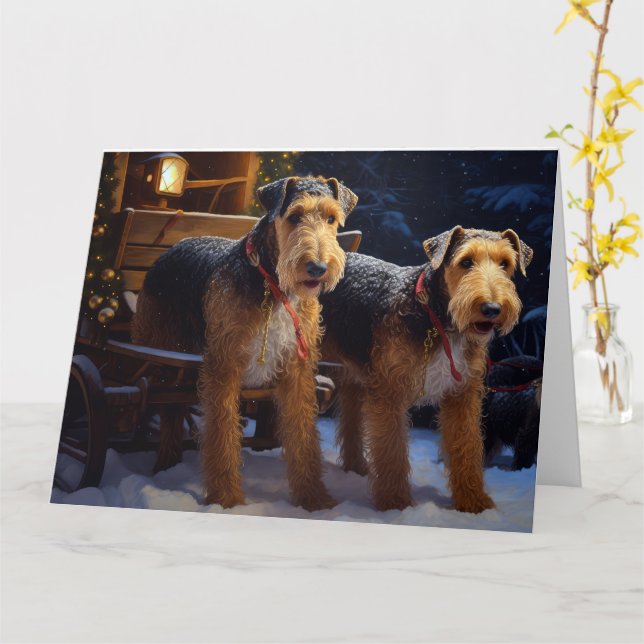 Airedale Snöig slädfärd juldekoration   Kort (Gul blomma)