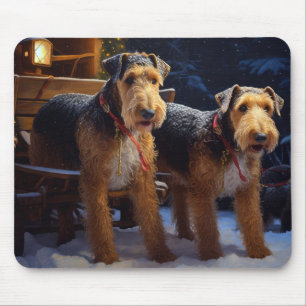 Airedale Snöig slädfärd juldekoration Musmatta