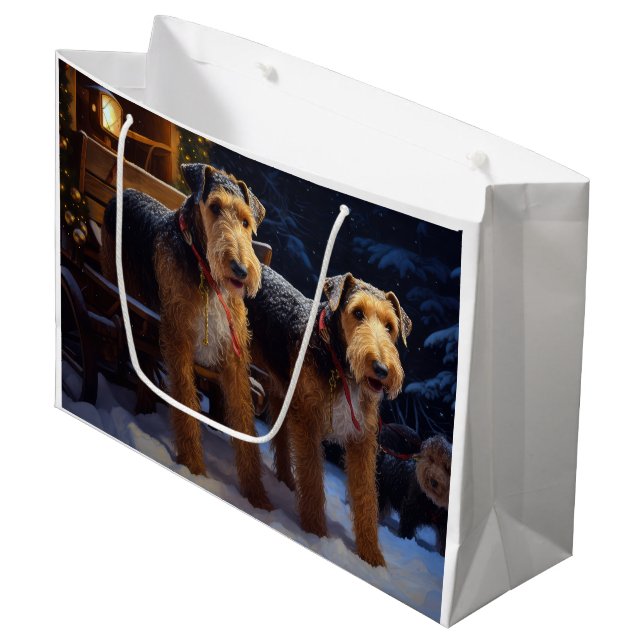Airedale Snowy Sleigh Ride Juldekretet (Framsidan Vinklad)