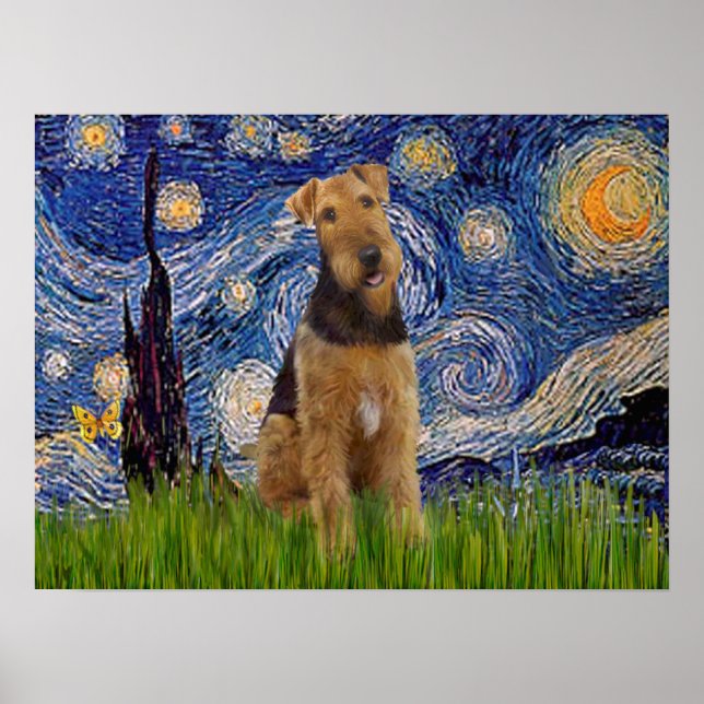 Airedale Terrier (#1) - Stjärnklar natt Poster (Framsidan)