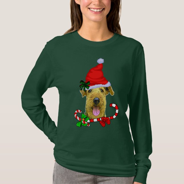 Airedale Terrier Älskare jul T Shirt (Framsida)
