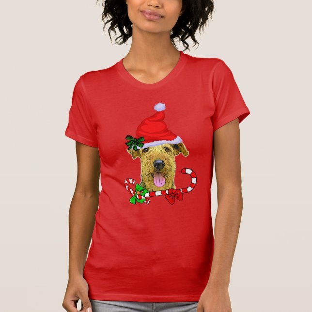 Airedale Terrier Älskare jul T Shirt (Framsida)