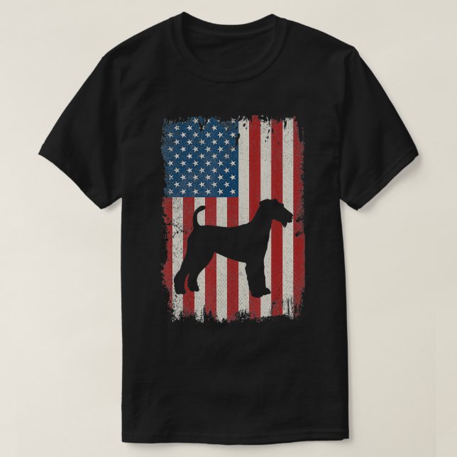 Airedale Terrier American Flagga A Hundälskares Pu T Shirt (Design framsida)